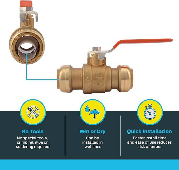 SharkBite 1 Inch Ball Valve, Push to Connect Brass Plumbing Fitting, Water Shut Off, PEX Pipe, Copper, CPVC, PE-RT, HDPE, 22223-0000LFA