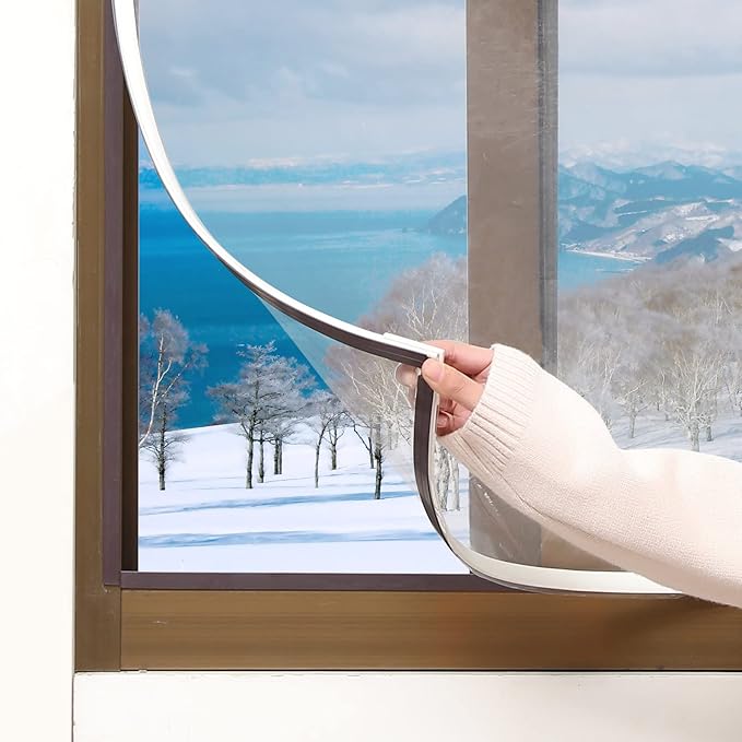 DIY Magnetic Window Insulation kit Transparent Film with White Frame Max 56"X35" Fits Any Size Smaller Coverings to Keep Cold Out Storm Warm in Winter