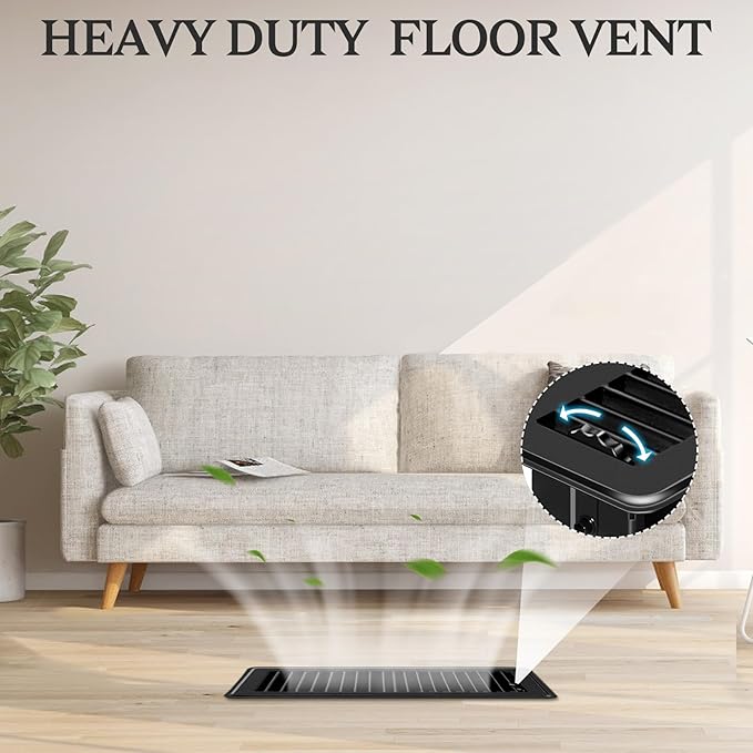 2 PCS Floor Vents Floor Registers 2x12 inch, Heavy Duty Metal Heat Air Vent Covers 2 X 12 with Rust Proof Finish for Home Office Wall Floor Registers Grilles & Vents (2, Black, 2x12 Inches)