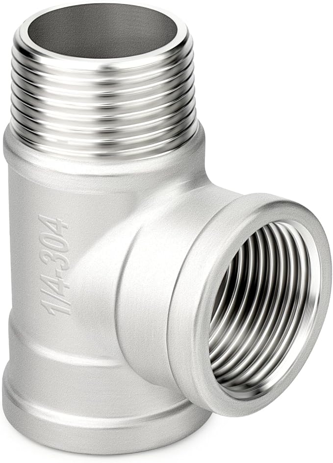 TAISHER 5PCS 304 Stainless Steel Tee Pipe Fittings, 1/4" NPT Female x 1/4" NPT Female x 1/4" NPT Male Pipe Fittings, Male Run Tee
