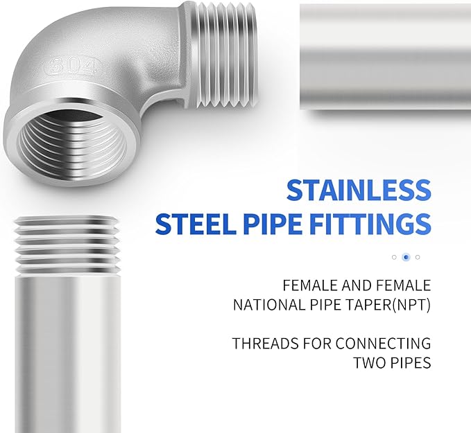 TAISHER 1PCS 304 Stainless Steel 90 Degree elbow,2" NPT Male Pipe to 2" NPT Female 304 Stainless Steel Pipe Fitting
