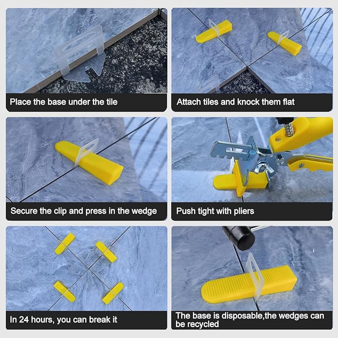 Tile Leveling System Wedges 210 pcs Reusable Tile Leveler Wedges for 1/8" 1/16" 1/32" Spacers and Tile Leveling Clips Tile Leveler Tools for Wall Floor Tile Stone Installation Yellow