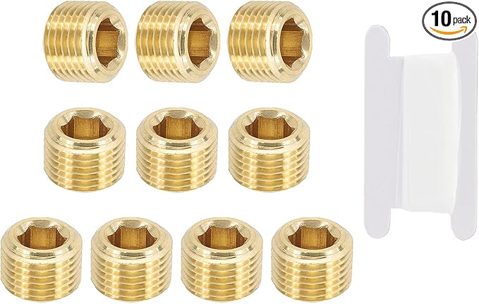 PATIKIL 1/8" BSP Male Pipe Plug Fitting, 10Pcs Brass Hex Counter Sunk Plug Brass Male Connector Socket for Closing the End of Pipe Industrial Machinery Fittings