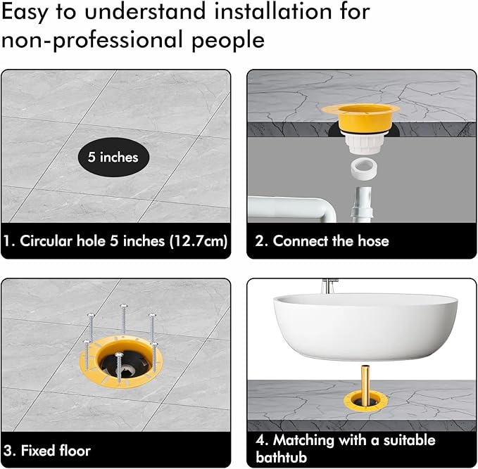 Freestanding Tub Drain Kit, Bathtub Drain Rough-in Kit with PVC Adapter and Brass Tail Pipes, Compatible with Freestanding Bathtub Drain, Floor Mounted Bathtub and Copper Bathtub, Yellow