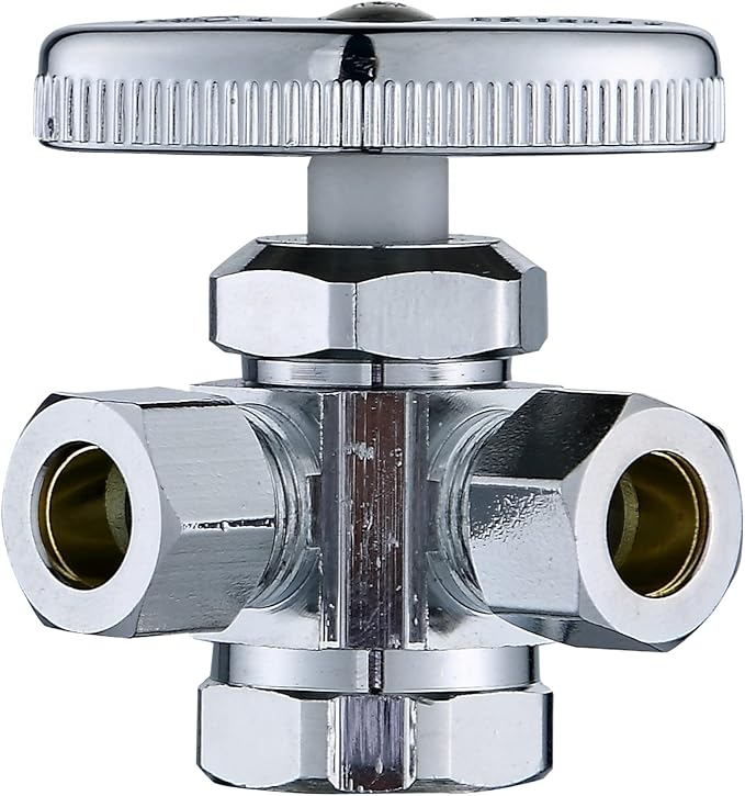 (2-Pack) Cyrret Angle Stop Valve 3-Way 1/2" FIP x 3/8" Compression x 3/8"Compression Multi-turn Dual Outlet Angle Stop Water Faucet Toilet Shut off Valve