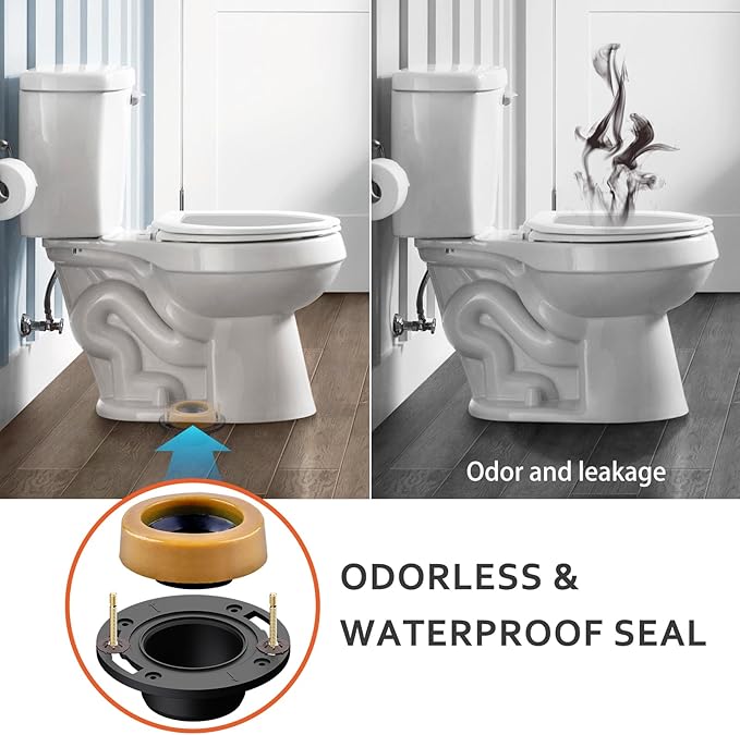 Toilet Flanges and Wax Rings for Toilets with Extended Flanges and Extra Thick Wax Rings for Floor Exit Toilets New Installation or Reinstallation 4" Waste Line for Plumbing Below Floor