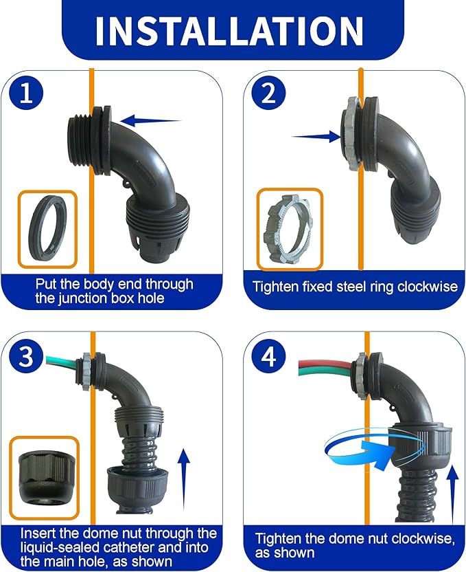 (1/2" Dia * 25 Feet) Yariwiz Black Special Extra Flexible Electrical Conduit Liquid Tight PVC Conduit Kit with 3 PCS Coupling, 3 PCS Elbow and 7 PCS Strap, Sealtight Seal Flex Liquidtight Wire