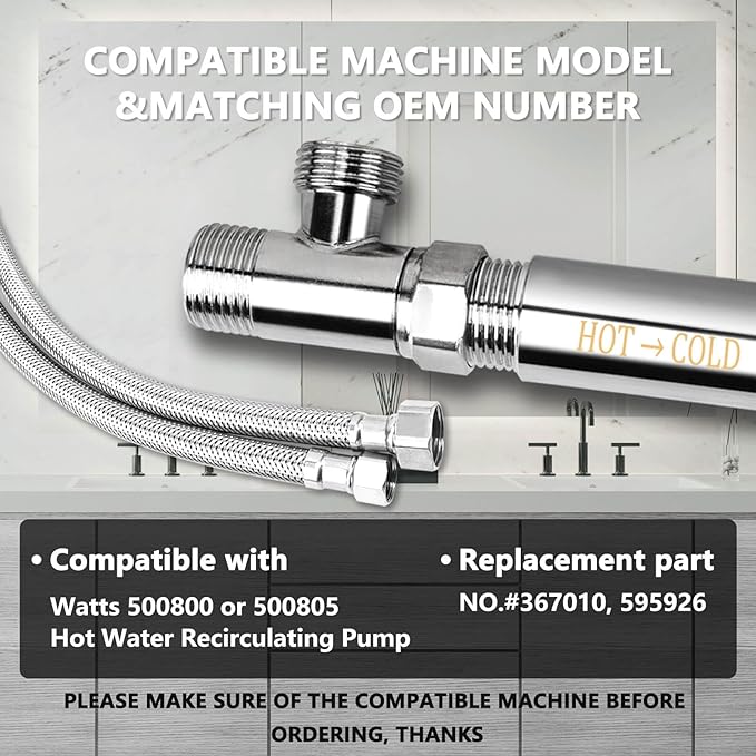 RAMATA WP596816 Sensor Valve Kit for Instant Hot Water Recirculating Pump Bypass Valve 304 Stainless Steel, Replace 367010, 595926, 500800, 500805