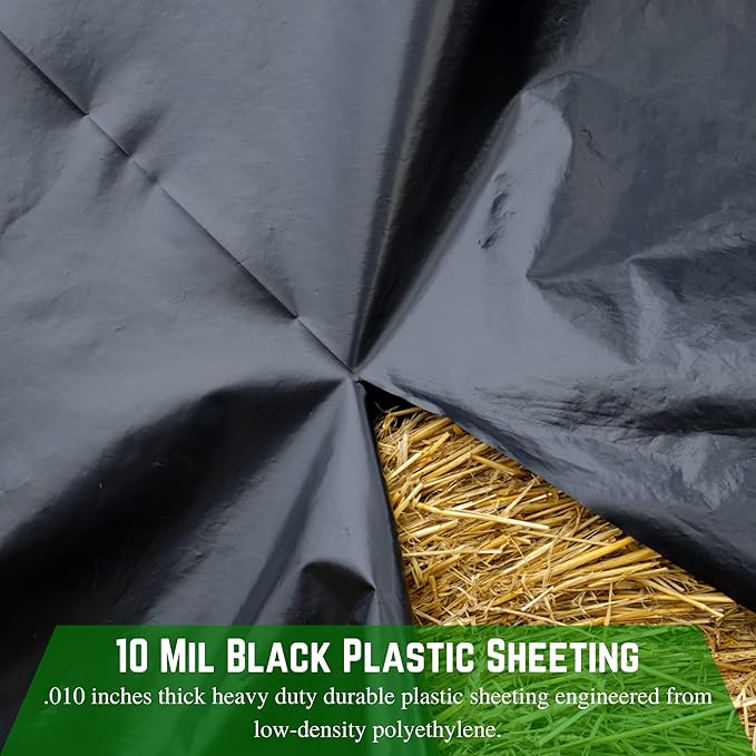 Farm Plastic Supply - Black Plastic Sheeting - 10 mil - (15' x 100') - Polyethylene Vapor Barrier Plastic Sheeting, Black Painters Tarp