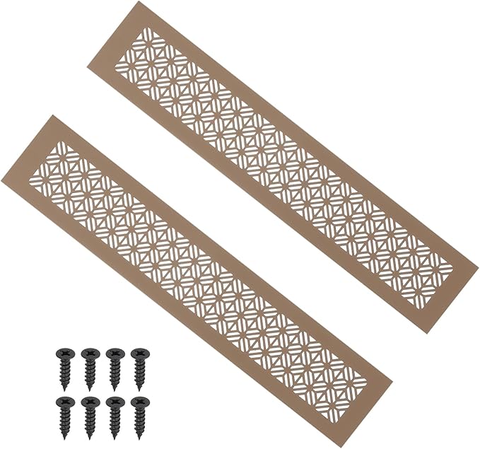 PATIKIL 16 x 3 Inch Door Air Vent Cover, 2 Pcs Heavy Duty Aluminum Grille Ventilation Cover Louvered with Mounting Screws for Cabinet Wardrobe Door, Brown