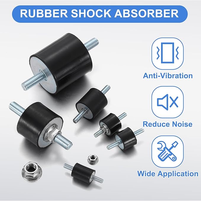 uxcell 4Pcs M5 x 12mm Rubber Mounts, 10 x 15mm Cylindrical Anti Vibration Isolator Studs Shock Absorber Double Studs with Nuts for Car Bobbin Generator Air Compressors