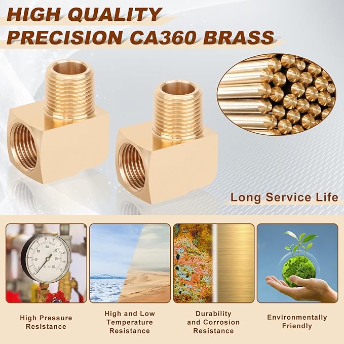 5pcs 3/8” Brass Fittings 90 Degree Barstock Street Elbow 3/8" NPT Male Pipe to 3/8" NPT Female Pipe 3/8 NPT Elbow Forged Brass Pipe Fittings