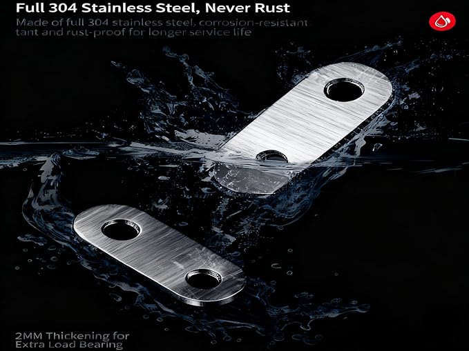 50PACK 1.4INCH X 0.6INCH Stainless Steel Straight Flat Bracket Repair Plate Brace,Mending Joining Plates for Wood, Board, Bed Frame, Furniture & Shelves,with Screws