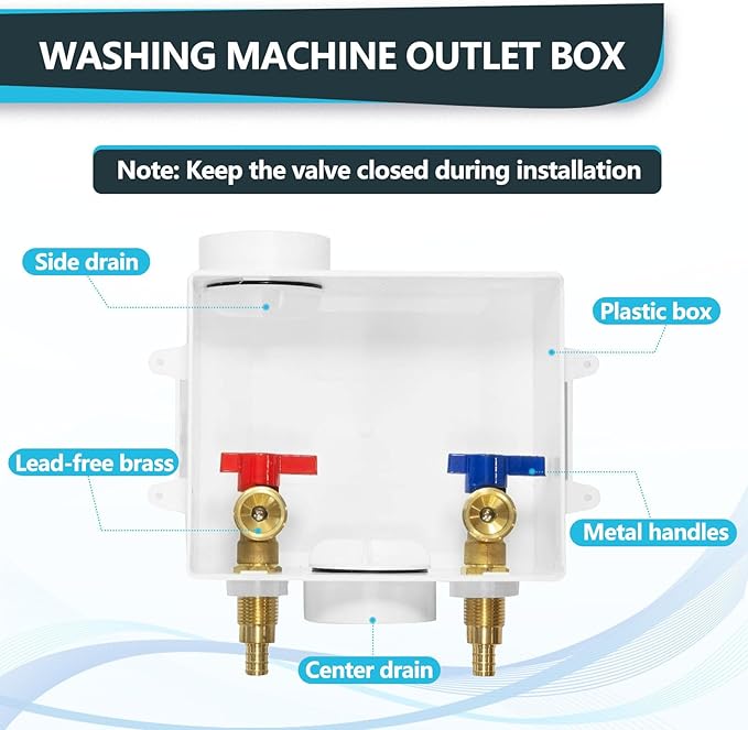 Washing Machine Outlet Box, Center Drain/Side Drain, 1/2 Inch Pex Crimp Inlet x 3/4 Inch MHT Outlet Connection, Laundry Washer Valve Outlet Box (Pack of 2)