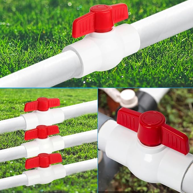 5 Pcs 1/2 Inch PVC Ball Valves, Water Shut Off Valves, 20mm Socket with Red T-Handle, Rated at 150 PSI Pipe Fittings for Swimming Pool, Plumbing & Irrigation Systems