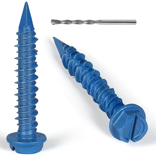 3/16x1-1/4 Inch 115PCS Hex Head Concrete Screws, Screws Anchor with Drill Bit,for Masonry, Block, Brick, Cement, Stucco, No Pre Drilling, Diamond Point