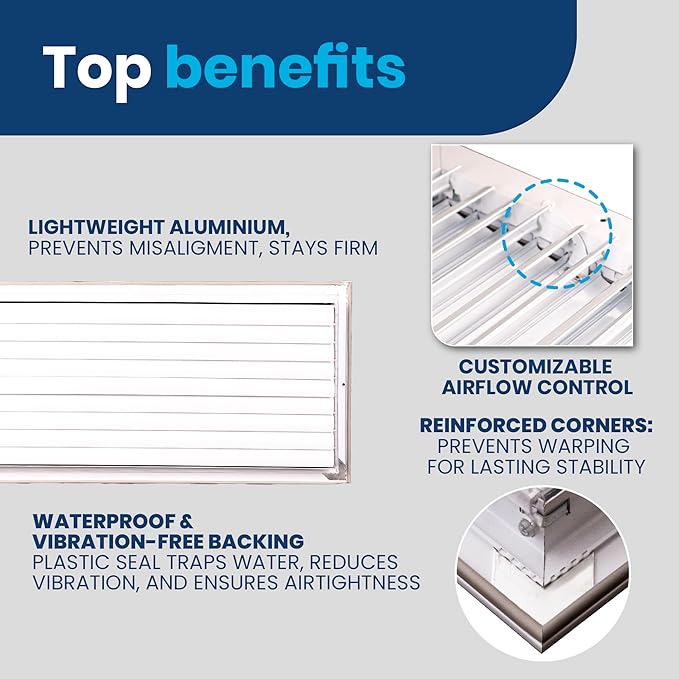 24x10 Inch (Duct Opening) Aluminum 1-Way Air Flow Vent – HVAC Vent Cover for Wall or Ceiling – Quiet HVAC Wall Register with Multi-Shutter Damper – Adjustable Curved Blade - Plastic Seal for Tight Fit