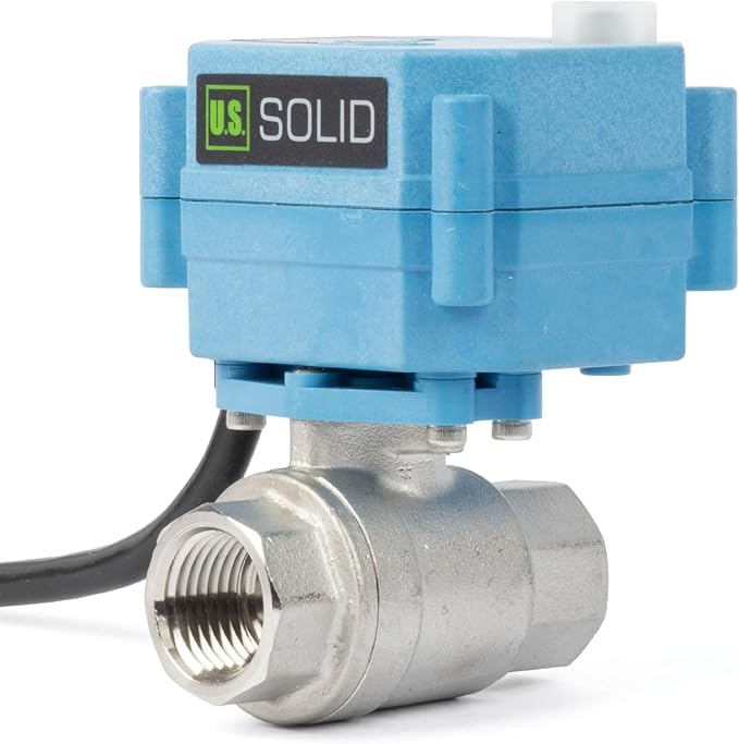 U.S. Solid 1/2 inch NPT 304 Stainless Steel Motorized Ball Valve - Plastic Electrical Ball Valve, 2 Wire Auto Return, AC 110~230V, Normally Closed, IP67, NSF Certified