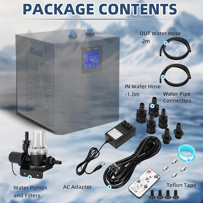 Water Chiller Accessories for Cold Plunge, universal ice bath accessory Ice Bath Accessories including Water pump, Filter assembly, Hoses, Clamps, tape,connect chiller units to ice bathtub