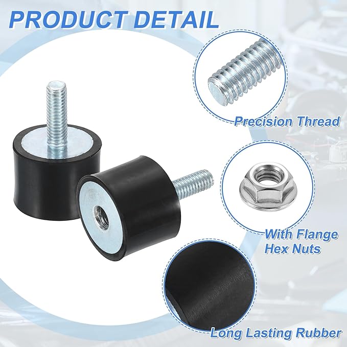 uxcell M5 Rubber Mounts, 8Pcs 20x15mm(DxH) Rubber Cylindrical Anti Vibration Isolator Shock Absorber with Lock Nut for Car Bobbin Generator Air Compressors