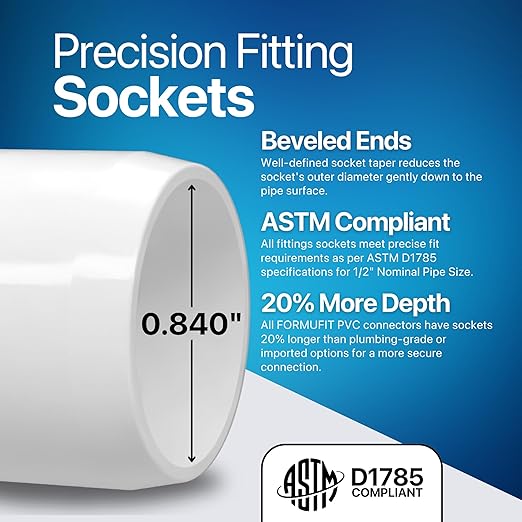 FORMUFIT 1/2” 3-Way Elbow Furniture Grade PVC Fitting in White, Made in USA, UV-Resistant, Impact-Proof, 0.840” Actual Socket Diameter (Pack of 10)