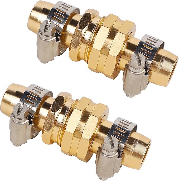 Biswing Garden Hose Repair Connector with Clamps, 5/8" Barb x 3/4" GHT Thread Aluminum Water Hose Pipe Repair Kit, Female and Male Hose Connectors with Stainless Steel Clamp, 2 Pack