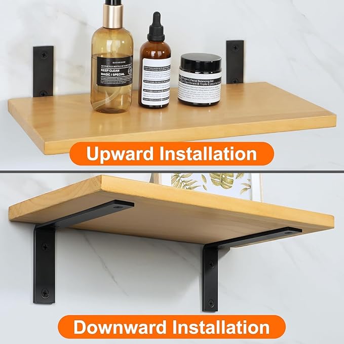 Alise Floating Shelf Brackets Heavy Duty L-Shaped Wall Brackets - Black Angle Corner Braces for Shelves, Stainless Steel Reinforced Shelf Support Bracket for Wooden Boards 7x4 Inch,Pack of 4
