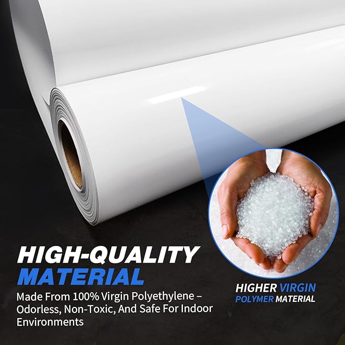 White Crawl Space Vapor Barrier, 10 Mil Vapor Barrier, 10' x 100', White Thick Plastic Sheeting, Heavy Duty Polyethylene Film, White Plastic Drop Cloth Covering for Crawlspace, Basement