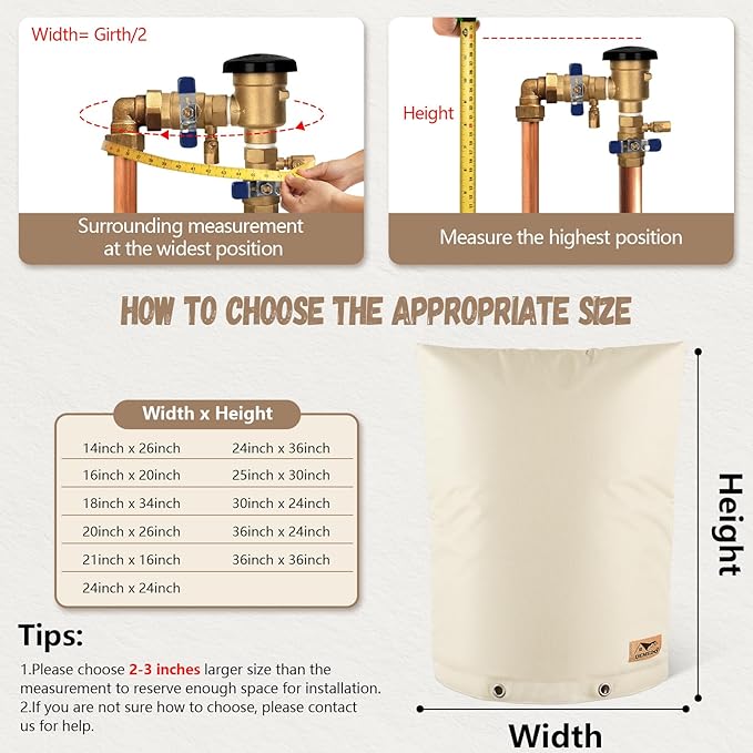 Backflow Preventer Insulation Cover - Water Pipe Insulation Sprinkler Cover for Outside - Insulated Backflow Cover Pouch for Irrigation Back Flow Valve in Winter or Sun Exposure (20" W x 26" H, Sand)