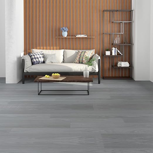 Freshtour Vinyl Flooring Roll, Versatile Removable PET Leather-Like Floor Covering, Waterproof & Durable, Easy Tape Installation, Cost-Effective for Any Room, Grey Oak/ 53.82 Sq.ft (39.3" x 197")