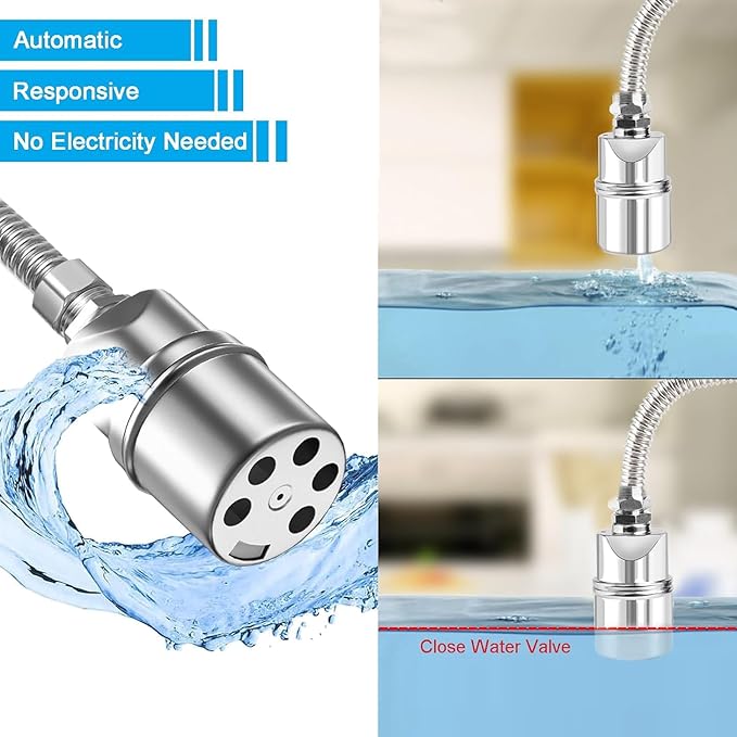Float Ball Valve with Support, 1/2" 3/4'' 1''Auto Shut Off Ball Mini Float Valve, 304 Stainless Steel Fully Automatic Water Level Control Float Valve for Water Trough, Tank and Livestock(1 Pack)