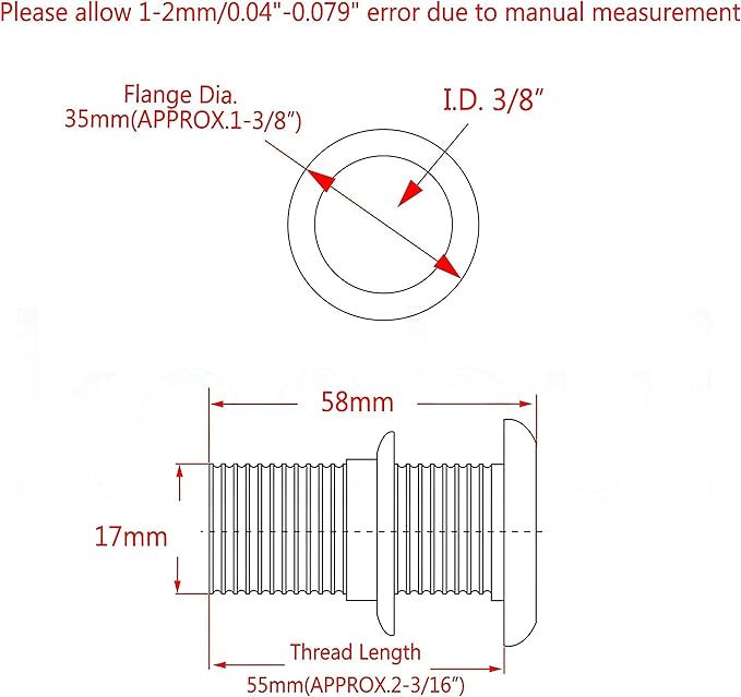 1Pack Stainless Steel 316 Straight Thru Hull Fitting Drain Thread Hose Barb Scupper Hose with Nut，Marine Bilge Pump Drain Vent Aerator Hose Yacht Water Outlet Port