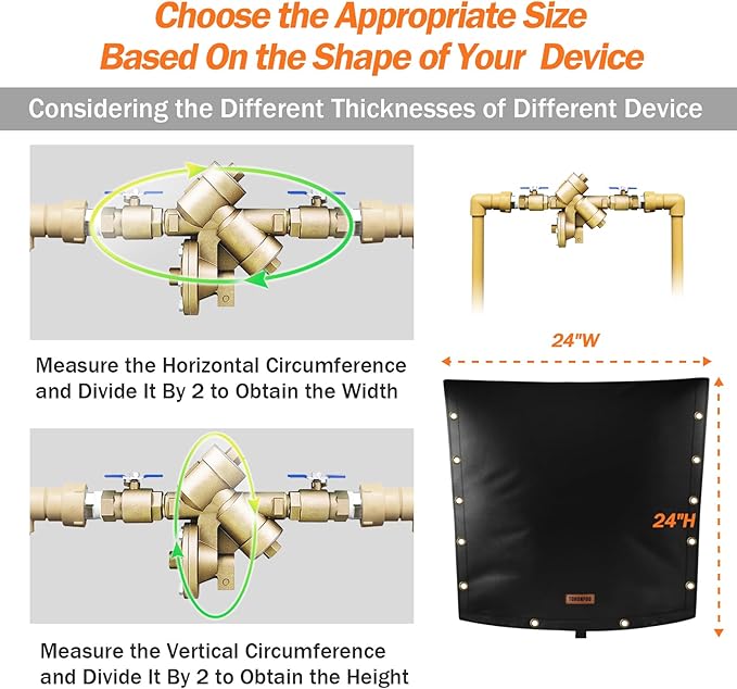 TOHONFOO 3-Way Opening Backflow Preventer Pipe Insulation Cover (5°F) - Irrigation Sprinkler Valve Cover - Water Well Pump Cover - Sturdy 5 Layers for Winter Freeze Protection (24" W x 24" H, Black)
