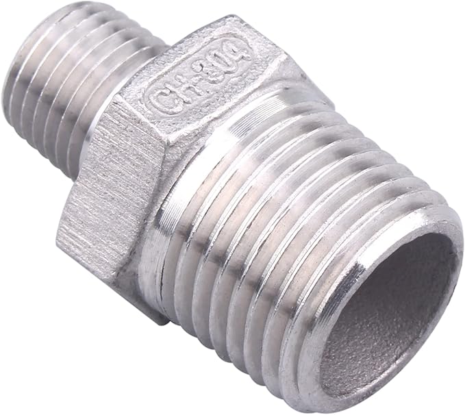 SUS304 Reducer Hex Nipple - 1/2" Male NPT x 1/4" Male NPT Stainless Steel Adapter Threaded Pipe Fitting (Pack of 2)