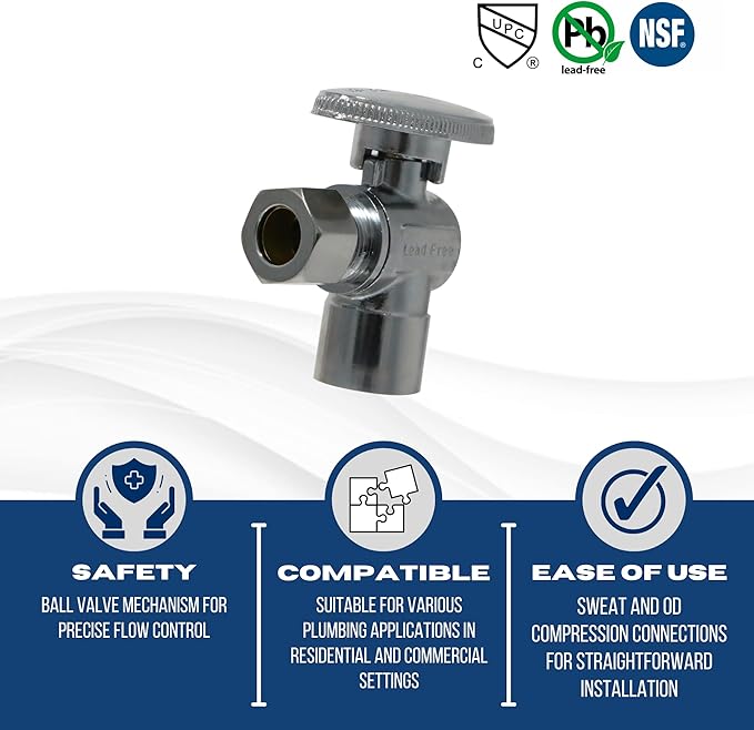 XFITTING 3/8 Inch OD Compression x 1/2 Sweat Angle Valve, 31-3-1=5XX, 5 Pieces