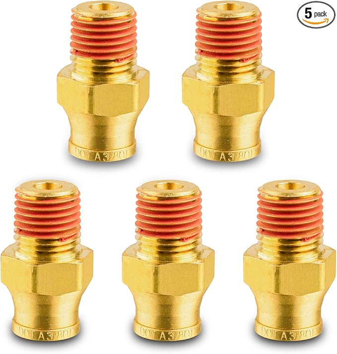 3/8" DOT Air Fittings,DOT Brass Push to Connect Fitting, Air Brake Line Fittings Connector - Male Straight 3/8" Tube OD x 3/8" NPT for Trucks Trailers Use and Air System (5PCS)