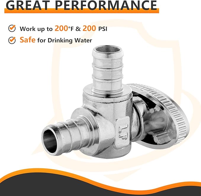 100-PCs HeSun Pex Barb Crimp Angle Stop Valve, 1/2" PEX x 1/2" PEX Angle Stop, 1/4 Turn Shut Off Valve for Bathroom, ASTM F1807(VALVE102-100)