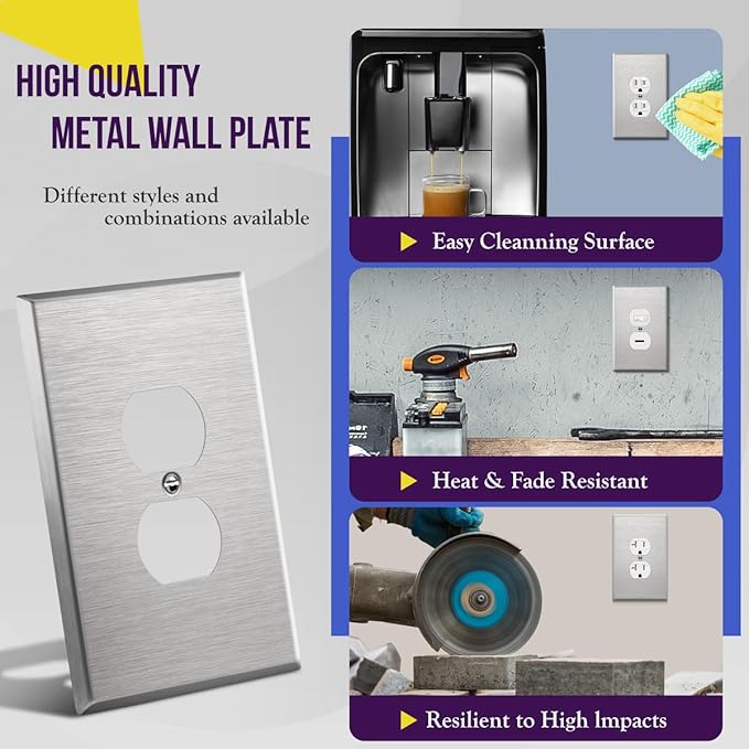 ENERLITES Duplex Receptacle Jumbo Metal Wall Plate, Stainless Steel Outlet Cover, Corrosion Resistant, Over Size 1-Gang 5.5" x 3.5", UL Listed, 7721O, 430, Silver