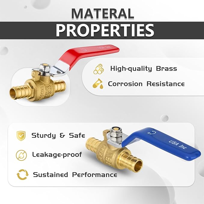 100-Pack Foskan 1/2" PEX Crimp Ball Valve, Brass Quarter Turn Full Port Shut-off Valve for PEX Tubing(Blue and Red)