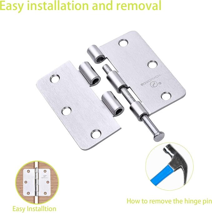 Door Hinge 3 1/2 Inch Interior Door Hinges Satin Nickel 3.5 Inch Interior Hinges Flat Iron Hinge 3 ½"x 3 ½" Door Hardware 1/4" Radius - 12 Pieces