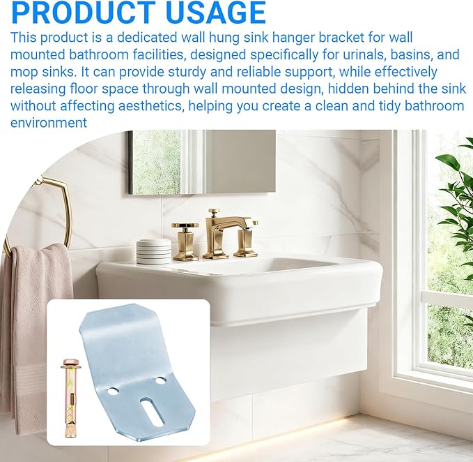 1224196 Wall Mount Sink Hanger Kit,Wall-Mounted Sink Hook Bracket，Compatible with Kohler Wall-Mounted Sinks, Urinals, and Pedestal Sinks Packaging Includes with Six Screws