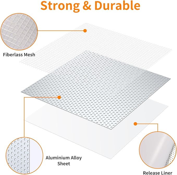 Wall Patch Kit, 15 Pieces Aluminum Self-Adhesive Mesh Repair Patches for Drywall, Multiple Sizes 2/4/6/8 Inch, Permanently Repairs Damaged Walls and Ceilings