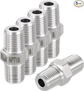 5 Pack 304 Stainless Steel Male to Male Adapter, 1/8" Male NPT x 1/8" Male NPT Hex Nipple Pipe Extension Fitting for Industrial, Automotive, Fluid Transfer, Home Gardening, Water