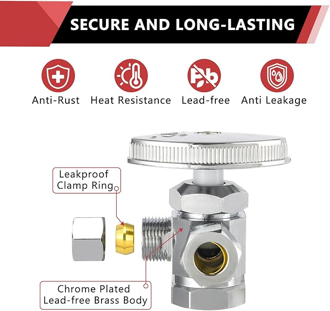 (Pack of 10) EFIELD Dual Compression Outlet Multi-Turn Angle Stop Valve,1/2" Fip Iron Pipe x (3/8 inch x 3/8 inch),Chrome Plated Brass (10),(VALVE189-10PCS)