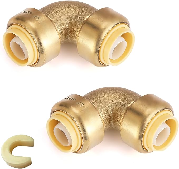 150-Pack HeSun Pushfit 90 Degree Elbow, 1/2"x1/2" Push to Connect Plumbing Fittings with Disconnect Clip, Brass Push-fit Fittings for PEX, Copper, CPVC, PE-RT Pipes(PF045-150)