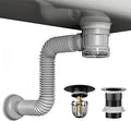 Bathroom Sink Drain Kit with Flexible Expandable Pipe: Odor-Free & Backflow-Preventing, Space-Saving Design without a P-trap, For 1-1/4'' & 1-1/2'' Drain Hole (Black, Without Overflow)