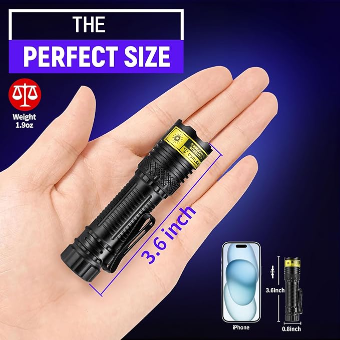 DARKDAWN UV Flashlight 365nm Black Light，Mini & Powerful USB- C Flashlights LED Rechargeable Woods Lamp， Portable Adjustable Focus Blacklight Flashlights for Uranium Glass, Money, Pet Urine Stains ﻿