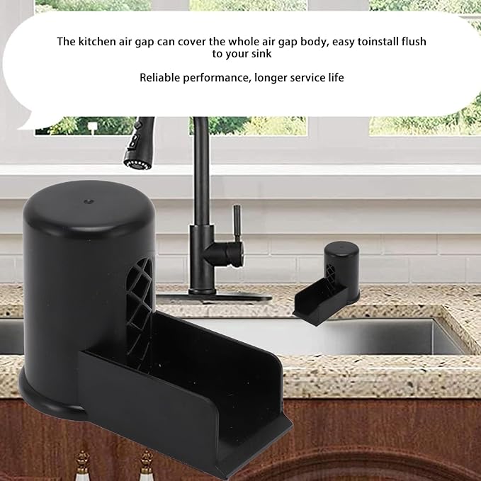 Dishwasher Air Gap Cover with Ramp, Replacement Air Gap Overflow Spout Extender for Dishwasher Air Gap Overflow Extender With Ramp For Kitchen Sink(Black)