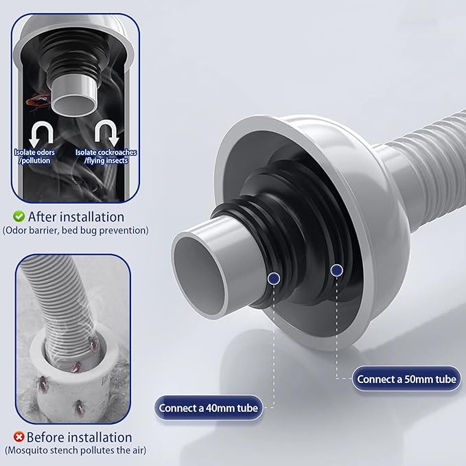 Bathroom Sink Drain Kit with Flexible Expandable Pipe: Odor-Free & Backflow-Preventing, Space-Saving Design without a P-trap, For 1-1/4'' & 1-1/2'' Drain Hole (Black, Without Overflow)