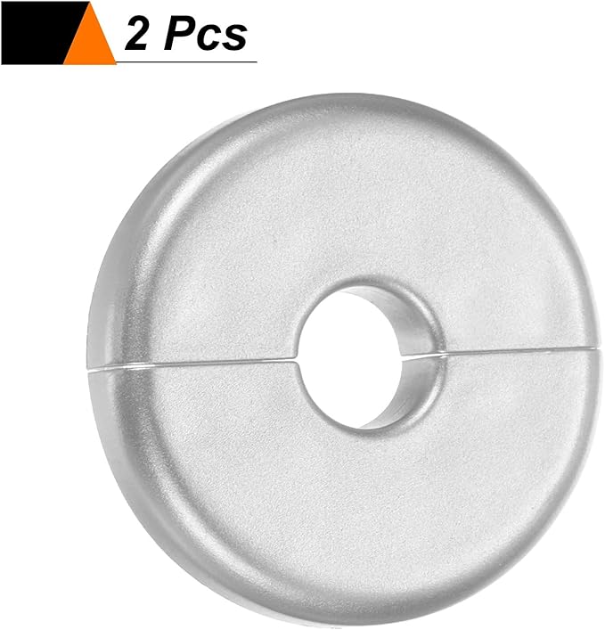 HARFINGTON 2pcs Wall Split Flange 11mm/0.4" Self-Adhesive Plumbing Cover Plates ABS Plastic Round Escutcheon Plate Buckle Design for Water Pipe Bathroom Kitchen Decoration, Silver Tone